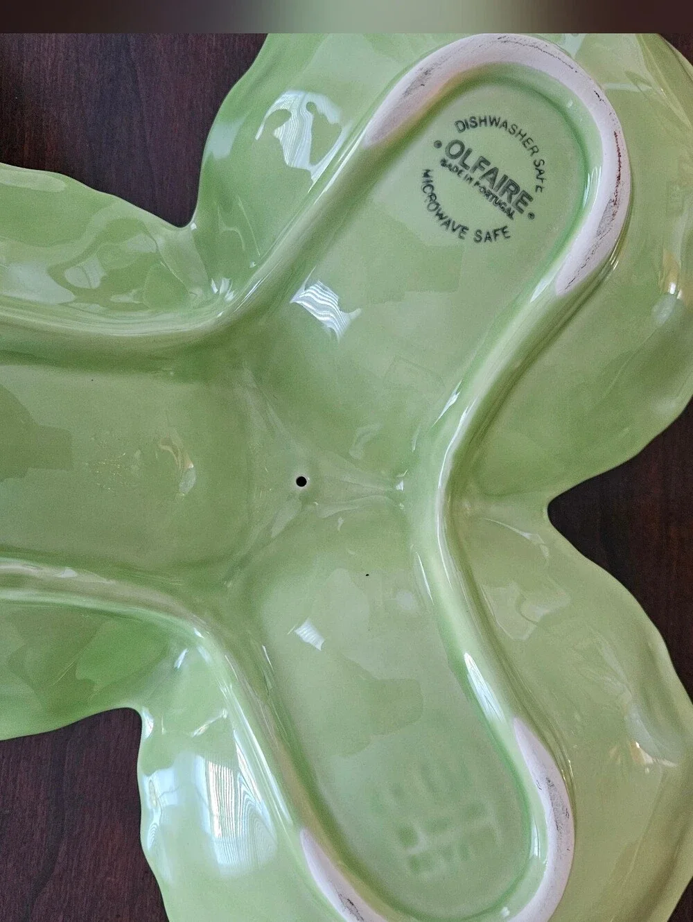 Vintage Olfaire Portugal Cabbage Ware Green 3 Section Divided Serving Dish P2414